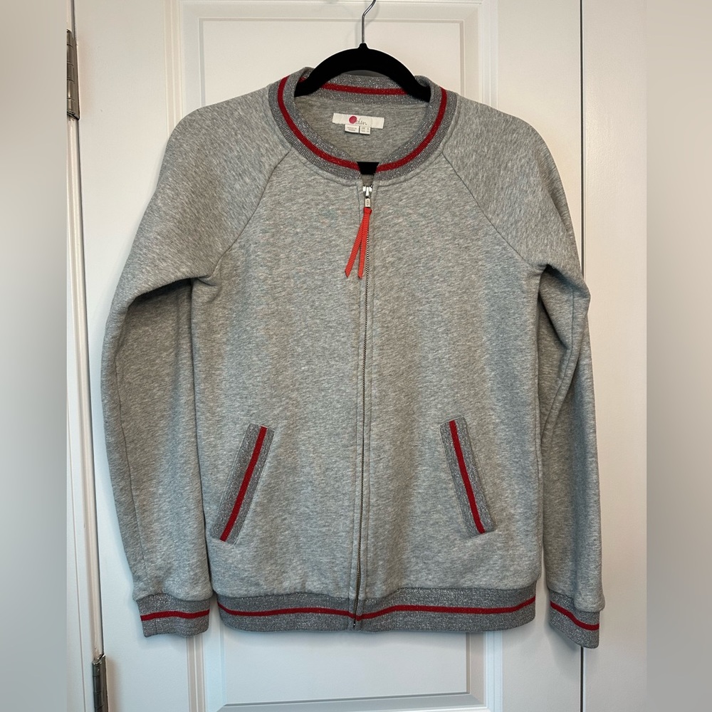 Boden Whitstable Jersey Bomber Jacket in Gray/Red Size 2